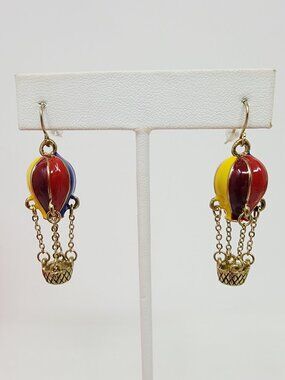 Vintage Hot Air Balloon Colorful Enamel Dangle Statement Earrings